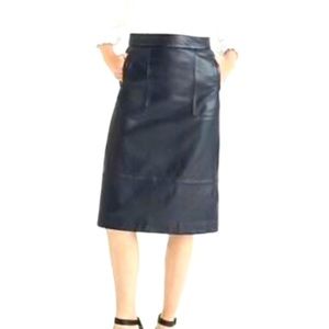 Leather Skirt, Size 12, A-Line, Knee Length, Pockets, J.Crew Collection, Navy